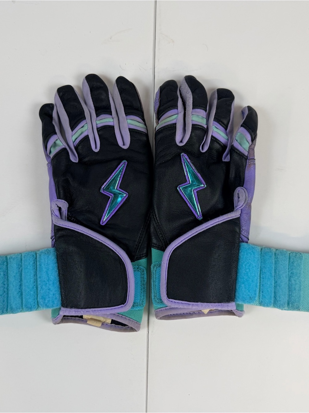 Bruce Bolt x Perfect Game Black and Purple Batting Gloves Youth Large